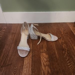 Betsey Johnson Nude and Silver Rhinestone Block Heel Sandals